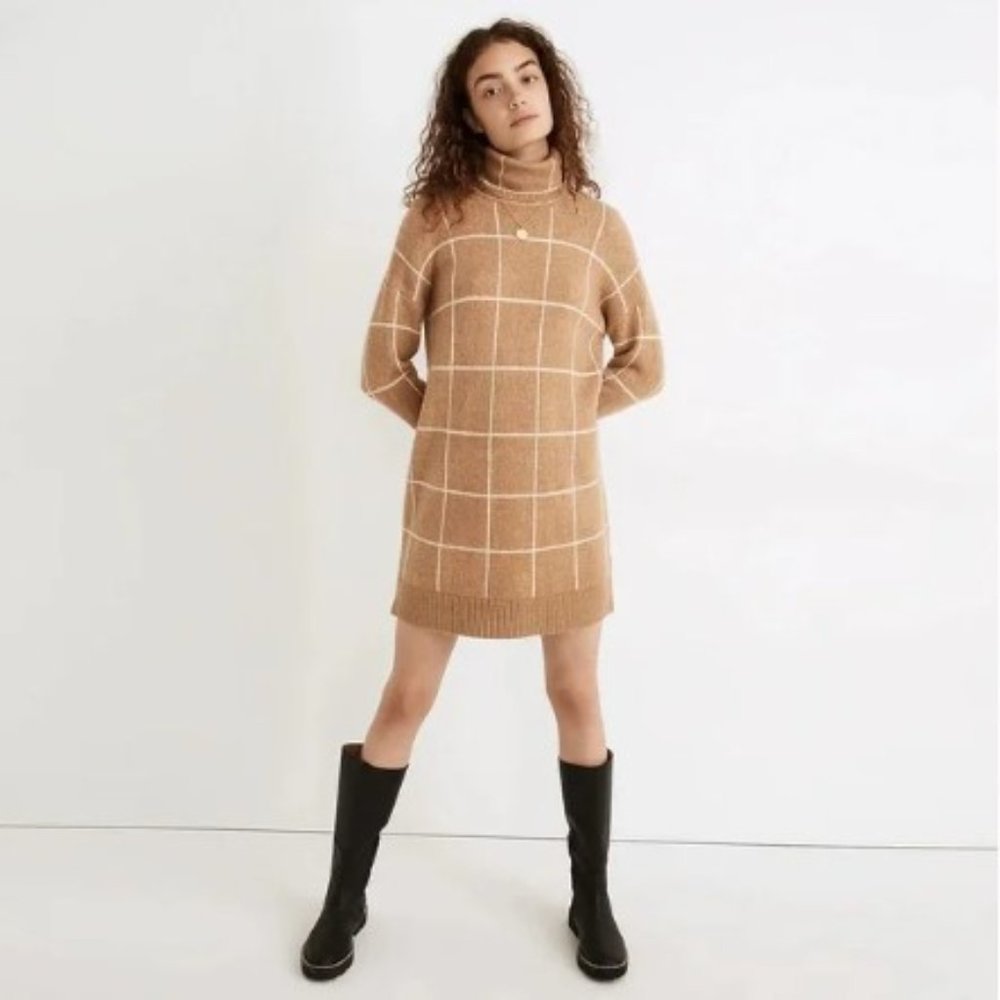 Madewell Windowpane Turtleneck Sweater Dress